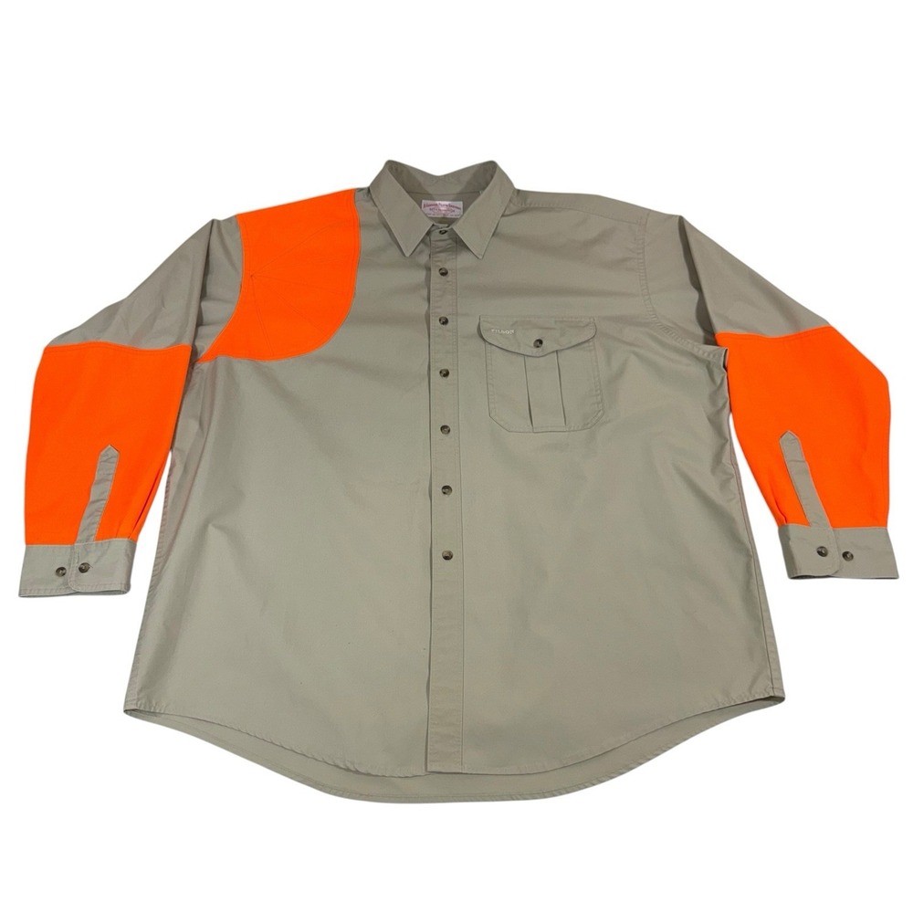 Vtg 90s C.C. Filson Co. Padded Hunting Shooting Shirt Orange Khaki Gorp Sz XXXL - Picture 3 of 16